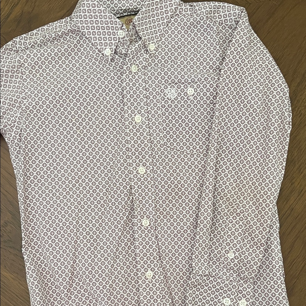 Wrangler Maroon and White Geometric Button-Down Shirt